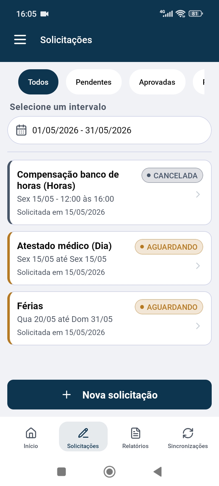 Solicitações de Ajustes Auvix